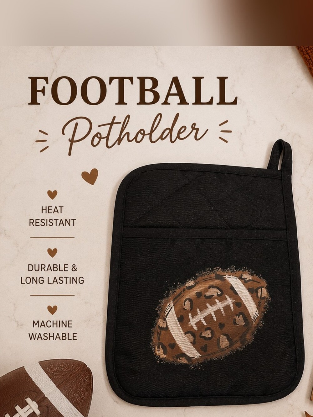 HG Creations Leopard Football Potholder | Football Kitchen Decor | Game Day Gift